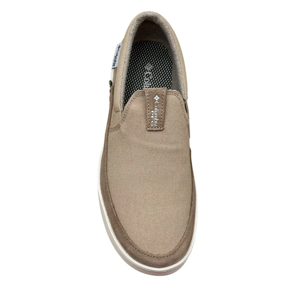 Columbia Men's PFG Boatside Slip On Boat Shoes Size 9 Beige Tan Canvas Upper
